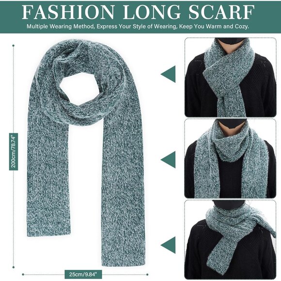 Women's Dark Green Warm Knit Beanie Hat Touchscreen Gloves Long Neck Scarf Set - Picture 5 of 6